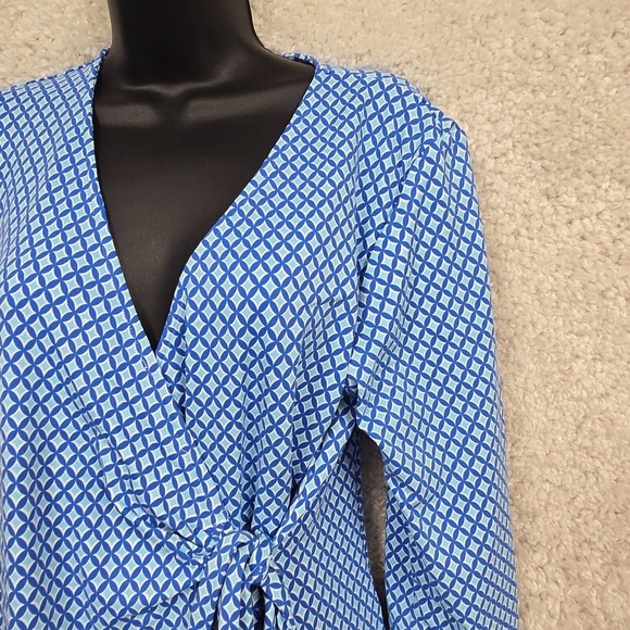 Fresh Produce Top Womens Large Blue Faux Wrap 3/4 Sleeve Stretch Cooling Beach - Picture 3 of 9